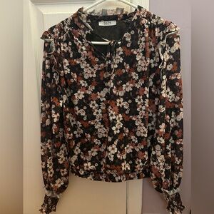 Suzy Shier Black and Pink Floral Blouse